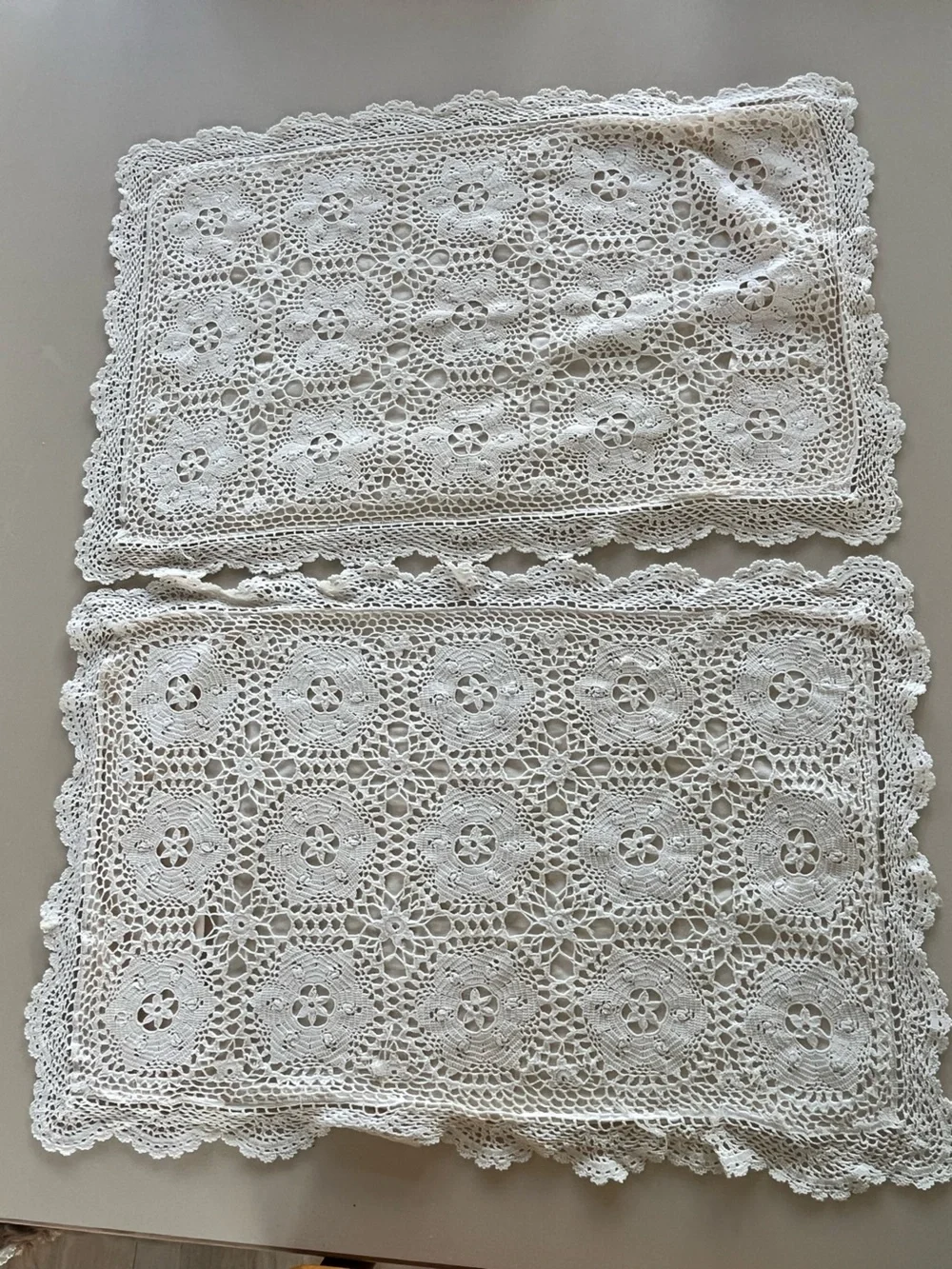 Boho vintage antique off white crochet pillow case shams